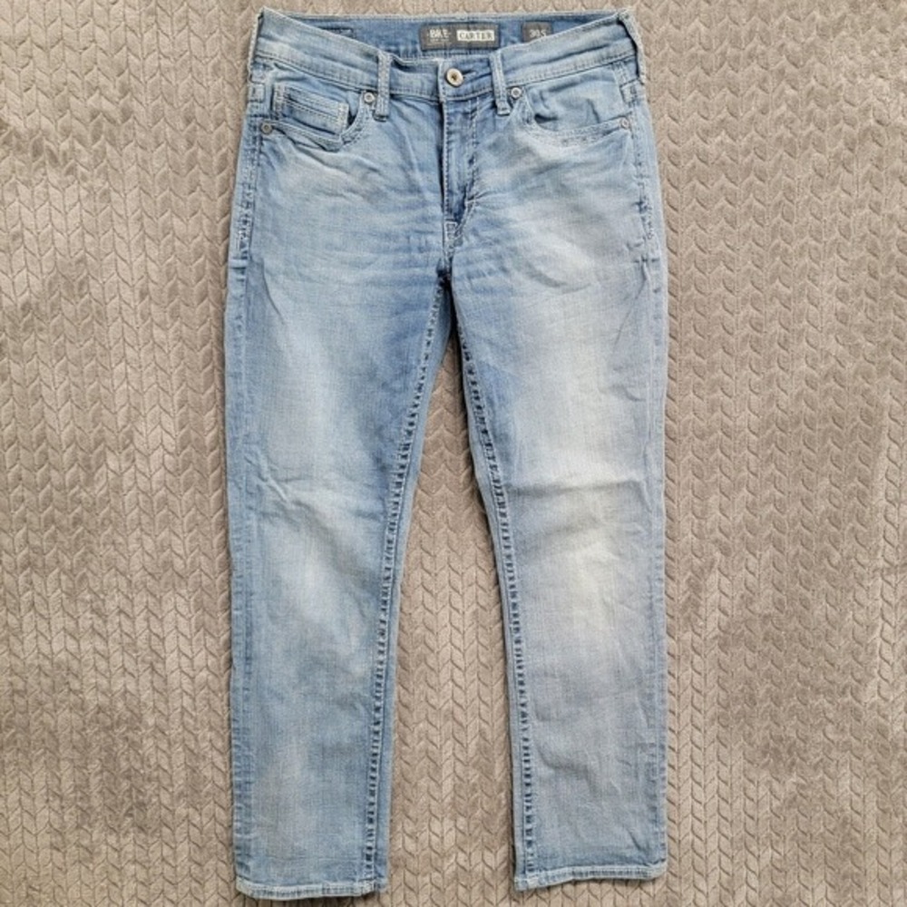BKE Carter Jeans Mens 30x29 Light Blue Straight‎ leg Buckle Stretch Denim Pants